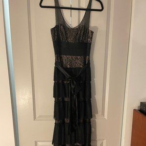 Ruffled Tiered Black Lace Gown - Black Tie